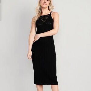 Fitted Sleeveless Chevron-Knit Midi Sweater Dress